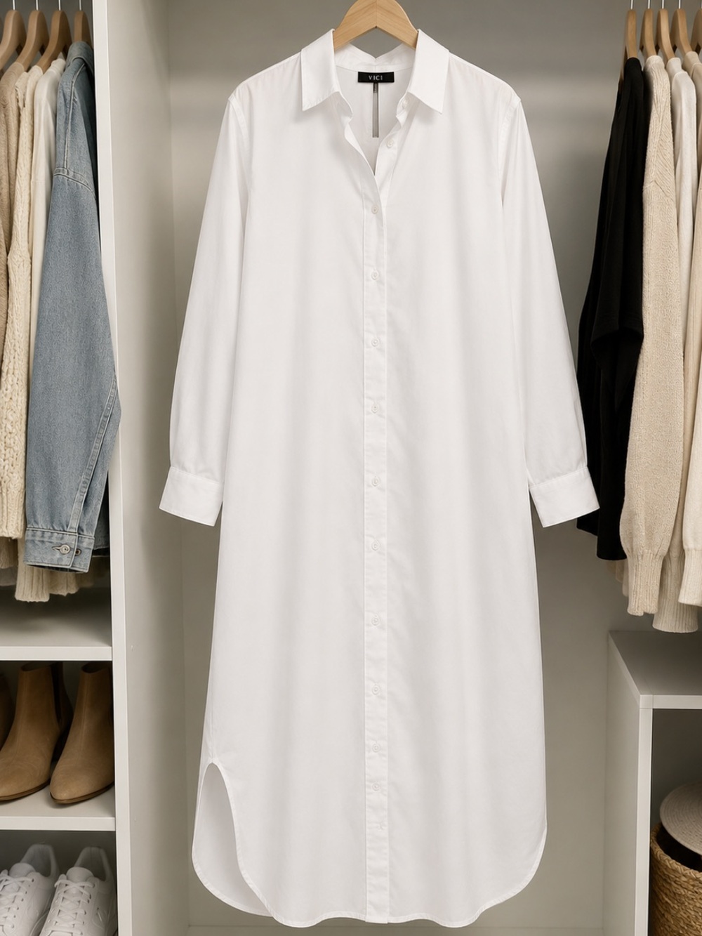 White Button-Front Shirt Dress